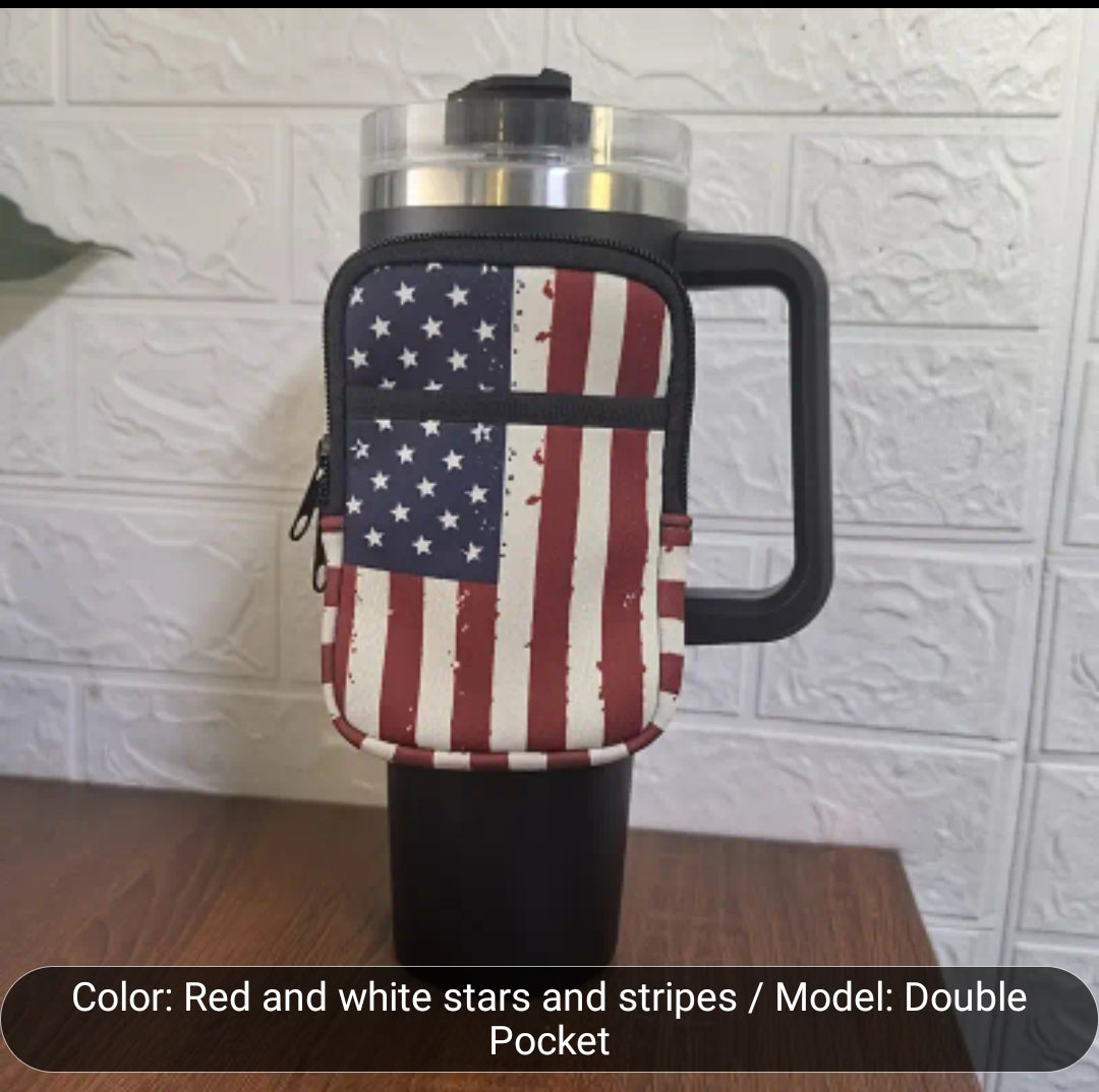 Small compact water bottle strap - phone/keys/card holder - USA Flag